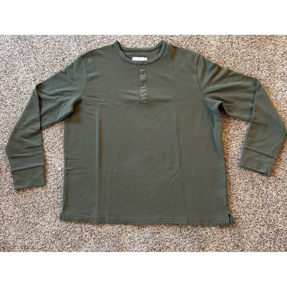 Goodfellow & Co XXL Olive Waffle Knit Henley Long Sleeve Thermal Shirt Layer EUC - Picture 2 of 12